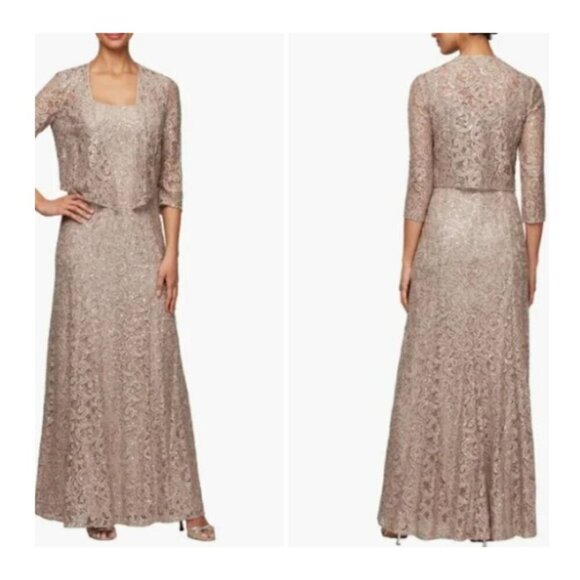 Alex Evenings Women's Two-Piece Set with Long Dress and Jacket - Picture 1 of 8